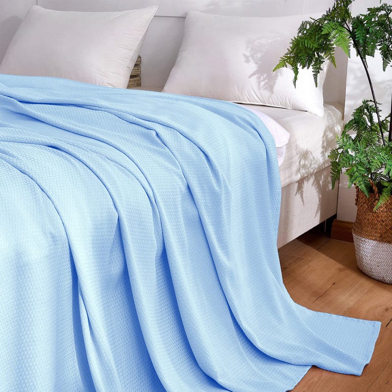 DANGTOP Cooling Blanket, 100% Bamboo-Derived Rayon, Absorbs Body Heat, Ultra-Cool Lightweight, Blue, 90x108 inches - Image 5
